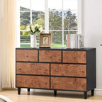 Commode 6 tiroirs pour chambre à coucher, organisateur de rangement avec double poignée rustique, commode en bois, meuble TV, commode pour placard, salon, couloir