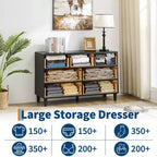 Commode 6 tiroirs pour chambre à coucher, organisateur de rangement avec double poignée rustique, commode en bois, meuble TV, commode pour placard, salon, couloir