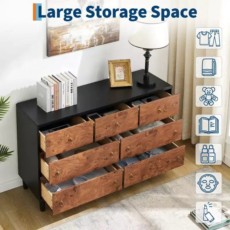 Commode 6 tiroirs pour chambre à coucher, organisateur de rangement avec double poignée rustique, commode en bois, meuble TV, commode pour placard, salon, couloir