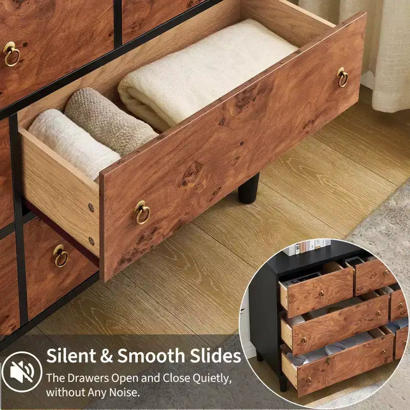 Commode 6 tiroirs pour chambre à coucher, organisateur de rangement avec double poignée rustique, commode en bois, meuble TV, commode pour placard, salon, couloir
