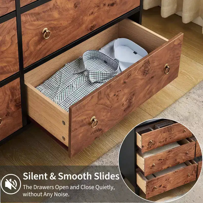 Commode 6 tiroirs pour chambre à coucher, organisateur de rangement avec double poignée rustique, commode en bois, meuble TV, commode pour placard, salon, couloir