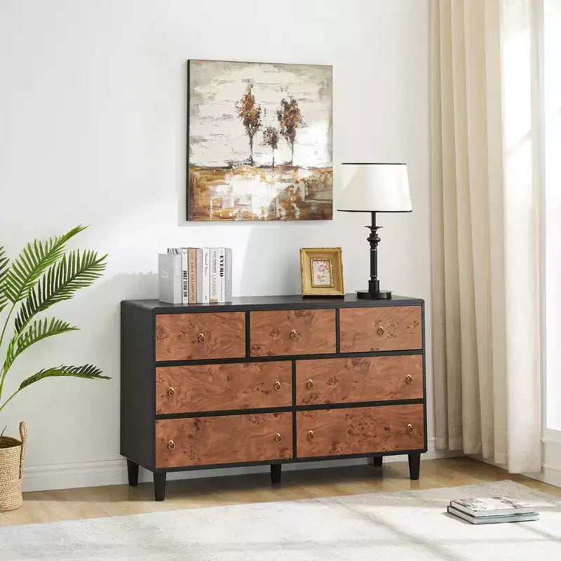 Commode 6 tiroirs pour chambre à coucher, organisateur de rangement avec double poignée rustique, commode en bois, meuble TV, commode pour placard, salon, couloir