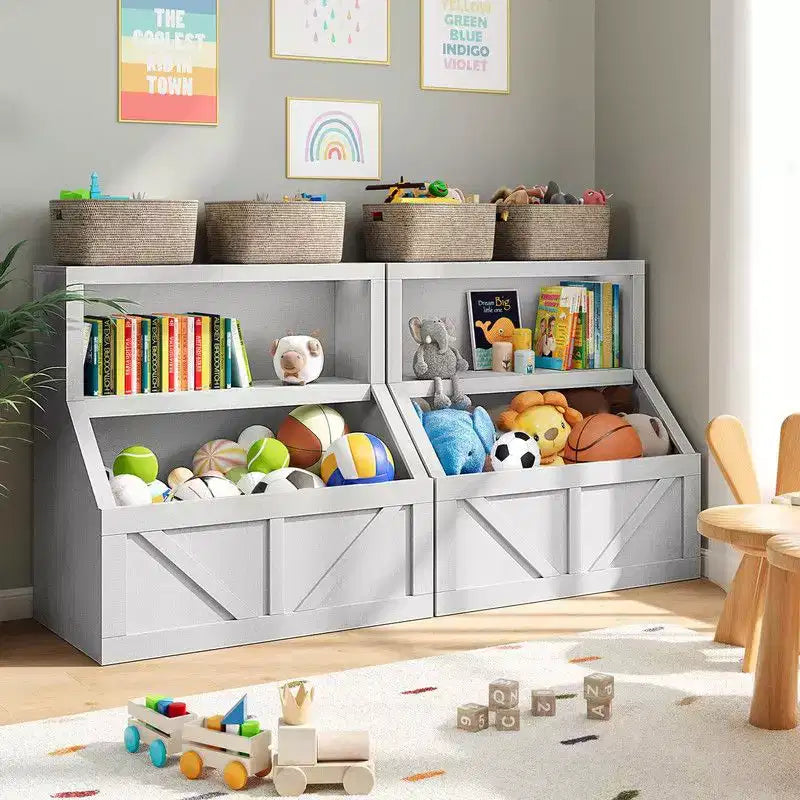Coolmee Bibliothèque et rangement de jouets pour enfants, bibliothèque en bois pour tout-petits, grands casiers pour salle de jeux, chambre d'enfant, crèche, salle de classe, école