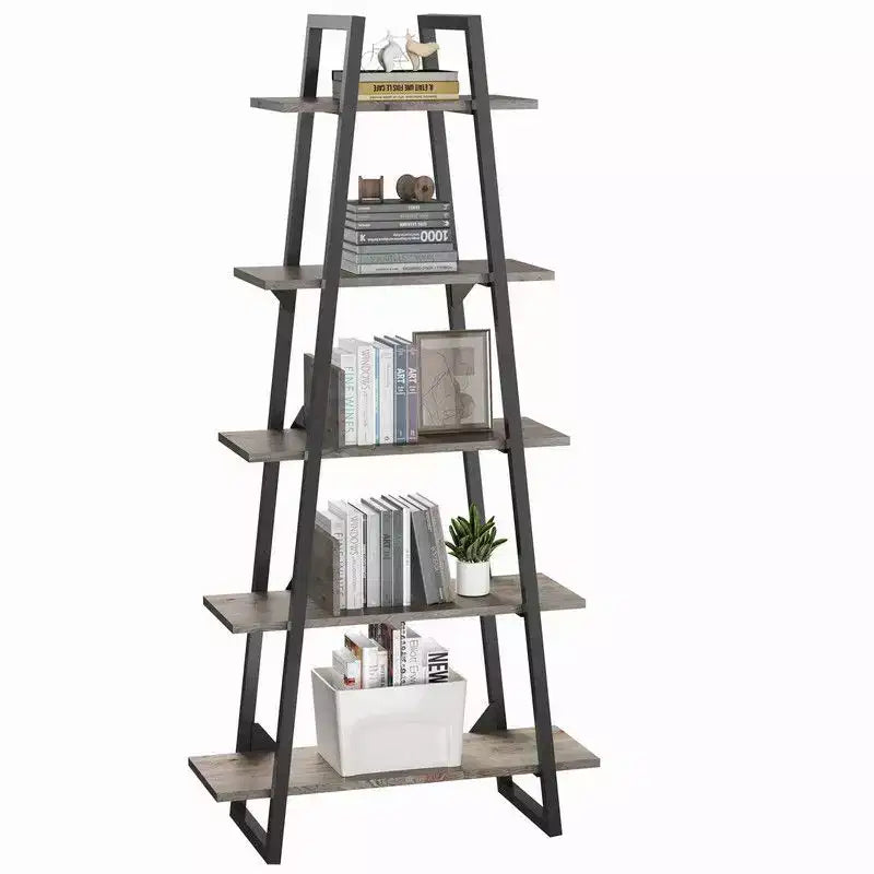 Coolmee Étagère bibliothèque en échelle à 5 niveaux, Bibliothèque sur pied avec étagères, Range-livres haut pour CD, films et livres, Étagère de rangement étroite