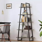 Coolmee Étagère bibliothèque en échelle à 5 niveaux, Bibliothèque sur pied avec étagères, Range-livres haut pour CD, films et livres, Étagère de rangement étroite