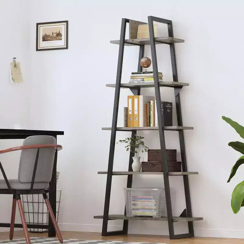 Coolmee Étagère bibliothèque en échelle à 5 niveaux, Bibliothèque sur pied avec étagères, Range-livres haut pour CD, films et livres, Étagère de rangement étroite