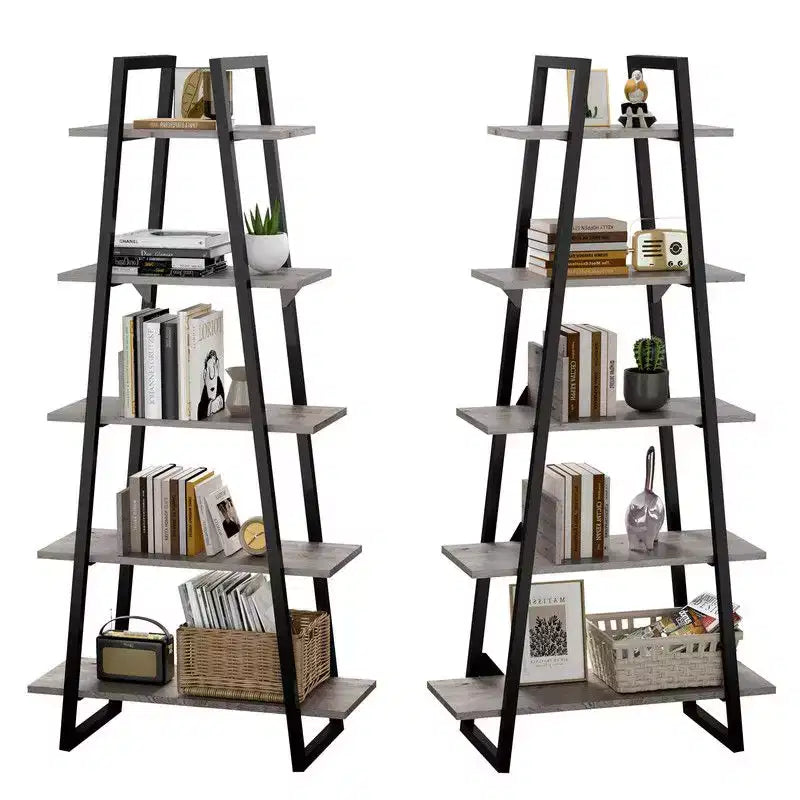 Coolmee Étagère bibliothèque en échelle à 5 niveaux, Bibliothèque sur pied avec étagères, Range-livres haut pour CD, films et livres, Étagère de rangement étroite
