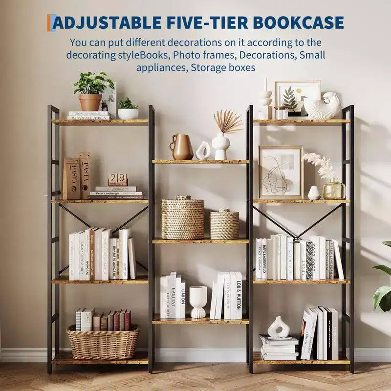 Coolmee Étagère à Livres 3 Colonnes 4 Niveaux, Bibliothèque avec 11 Compartiments de Rangement Ouverts, Étagères Rustiques Industrielles pour Salon et Bureau