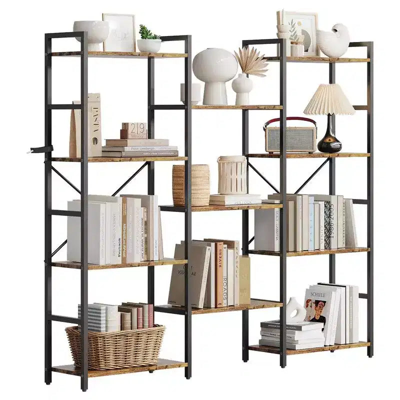 Coolmee Étagère à Livres 3 Colonnes 4 Niveaux, Bibliothèque avec 11 Compartiments de Rangement Ouverts, Étagères Rustiques Industrielles pour Salon et Bureau