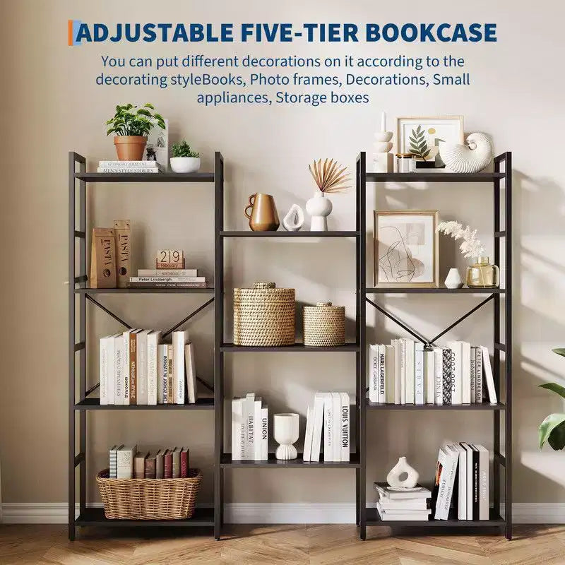 Coolmee Étagère à Livres 3 Colonnes 4 Niveaux, Bibliothèque avec 11 Compartiments de Rangement Ouverts, Étagères Rustiques Industrielles pour Salon et Bureau