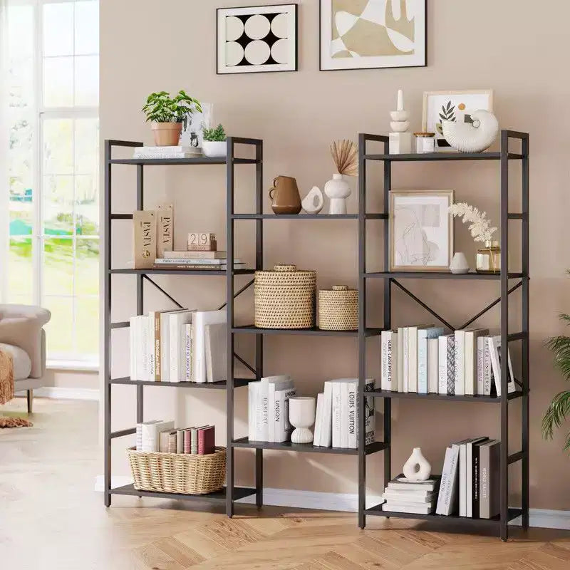 Coolmee Étagère à Livres 3 Colonnes 4 Niveaux, Bibliothèque avec 11 Compartiments de Rangement Ouverts, Étagères Rustiques Industrielles pour Salon et Bureau