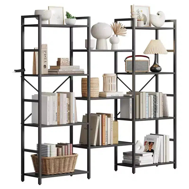 Coolmee Étagère à Livres 3 Colonnes 4 Niveaux, Bibliothèque avec 11 Compartiments de Rangement Ouverts, Étagères Rustiques Industrielles pour Salon et Bureau