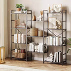 Coolmee Triple Column 4 Tier Bookshelf, Bookcase with 11 Open Storage Display Shelves, Rustic Industrial Book Shelves for Living Room Office
