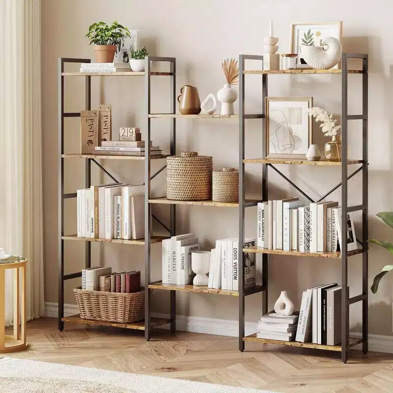 Coolmee Étagère à Livres 3 Colonnes 4 Niveaux, Bibliothèque avec 11 Compartiments de Rangement Ouverts, Étagères Rustiques Industrielles pour Salon et Bureau