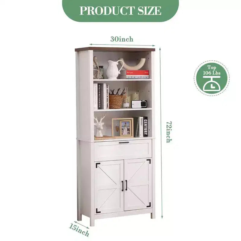 Étagère de ferme Coolmee, bibliothèque de 183 cm de haut avec portes et tiroir, meuble de rangement, étagère sur pied pour bureau à domicile, salon