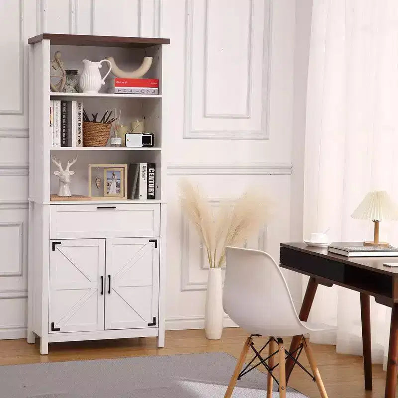 Étagère de ferme Coolmee, bibliothèque de 183 cm de haut avec portes et tiroir, meuble de rangement, étagère sur pied pour bureau à domicile, salon