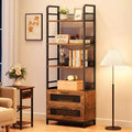 Coolmee Industrial Bookshelf with Drawers, Bookcase with 4 Tiers Open Storage Shelves, 70.87 inch Tall Display Racks for Bedroom, Living Room