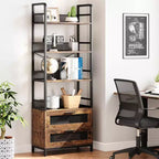Étagère bibliothèque industrielle Coolmee avec tiroirs, meuble de rangement à 4 niveaux ouverts, présentoir de 180 cm de haut pour chambre, salon