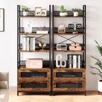 Étagère bibliothèque industrielle Coolmee avec tiroirs, meuble de rangement à 4 niveaux ouverts, présentoir de 180 cm de haut pour chambre, salon