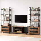 Étagère bibliothèque industrielle Coolmee avec tiroirs, meuble de rangement à 4 niveaux ouverts, présentoir de 180 cm de haut pour chambre, salon