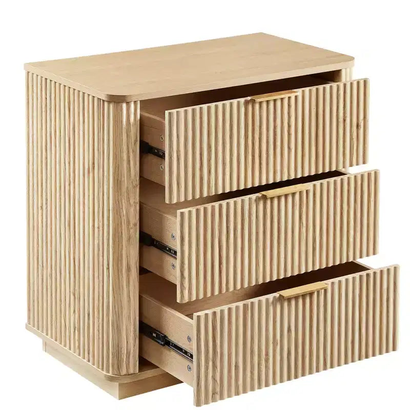 Commode 2 tiroirs pour chambre à coucher, commode moderne de 27,6'' de large avec poignées métalliques, table de chevet étroite, organisateur de rangement de vêtements cannelé