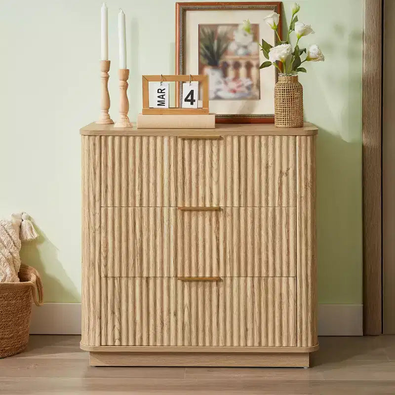 Commode 2 tiroirs pour chambre à coucher, commode moderne de 27,6'' de large avec poignées métalliques, table de chevet étroite, organisateur de rangement de vêtements cannelé