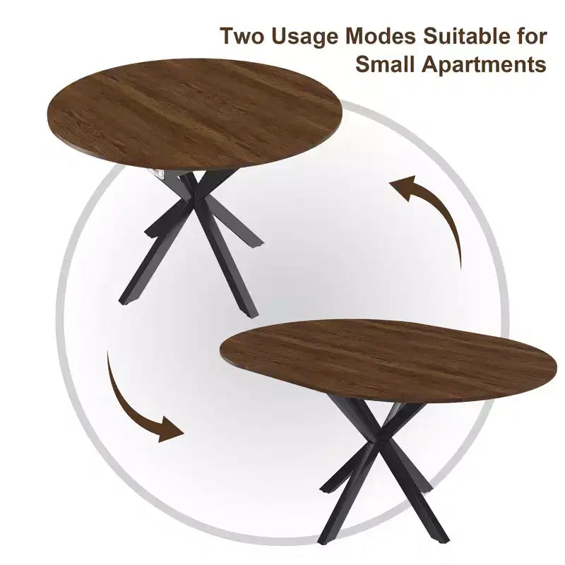 Table de salle à manger ronde 42 po pour 6 personnes, table de cuisine escamotable en bois avec base en métal, table à manger circulaire moderne pour cuisine et salle à manger
