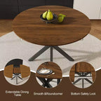 Table de salle à manger ronde 42 po pour 6 personnes, table de cuisine escamotable en bois avec base en métal, table à manger circulaire moderne pour cuisine et salle à manger