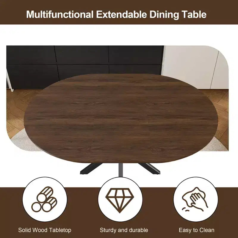 Table de salle à manger ronde 42 po pour 6 personnes, table de cuisine escamotable en bois avec base en métal, table à manger circulaire moderne pour cuisine et salle à manger