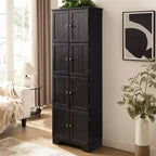 Meuble de rangement haut de 183 cm Meuble de rangement haut avec 8 portes et 4 étagères, bibliothèque pour salon, cuisine, salle à manger, bureau, autoportant, noir
