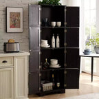 Meuble de rangement haut de 183 cm Meuble de rangement haut avec 8 portes et 4 étagères, bibliothèque pour salon, cuisine, salle à manger, bureau, autoportant, noir