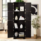 Meuble de rangement haut de 183 cm Meuble de rangement haut avec 8 portes et 4 étagères, bibliothèque pour salon, cuisine, salle à manger, bureau, autoportant, noir