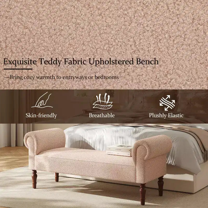 Banc rembourré traditionnel Christopher Knight Home Coral Teddy avec accoudoirs roulés