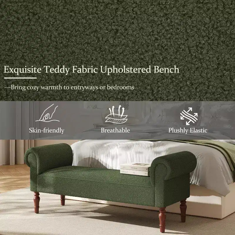 Banc rembourré traditionnel Christopher Knight Home Coral Teddy avec accoudoirs roulés