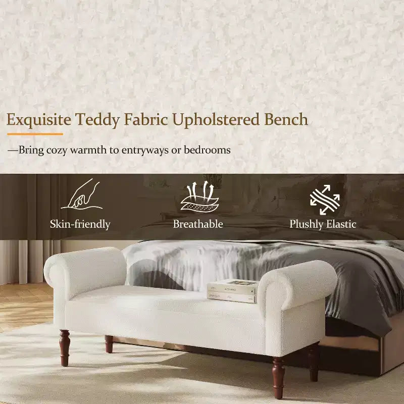 Banc rembourré traditionnel Christopher Knight Home Coral Teddy avec accoudoirs roulés