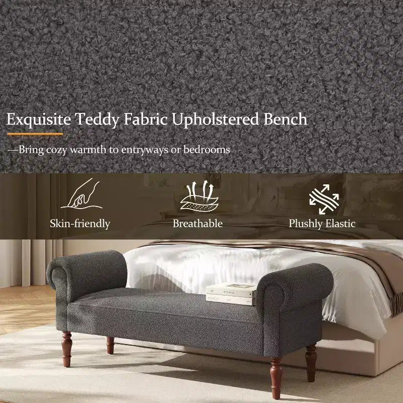 Banc rembourré traditionnel Christopher Knight Home Coral Teddy avec accoudoirs roulés