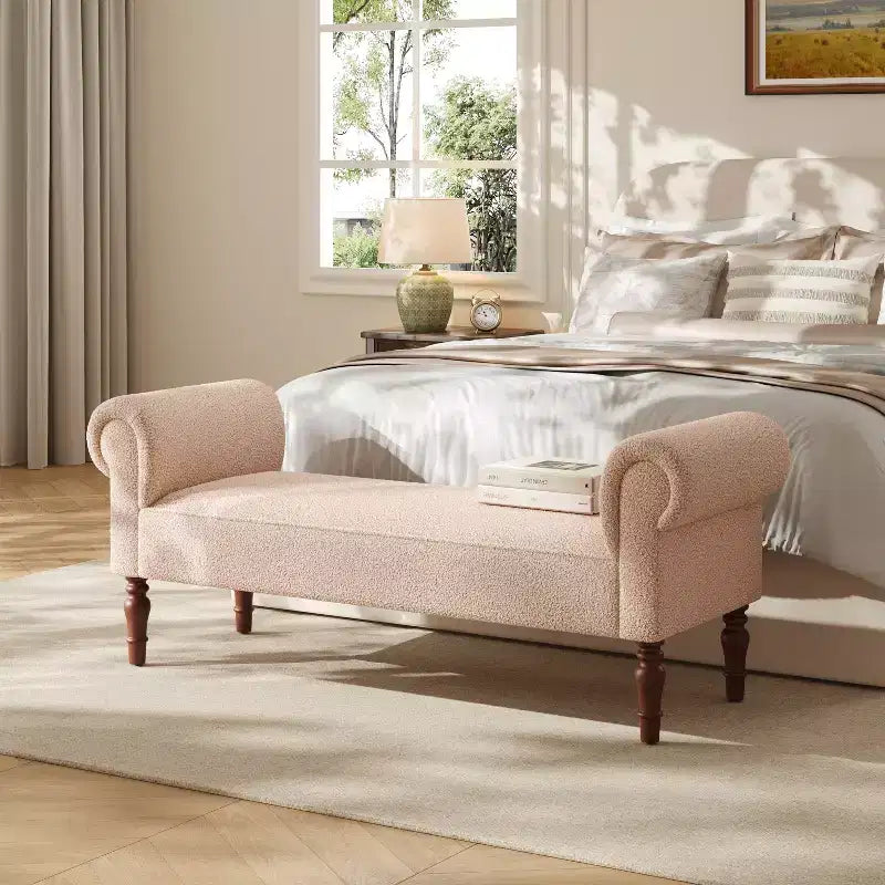 Banc rembourré traditionnel Christopher Knight Home Coral Teddy avec accoudoirs roulés