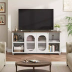Meuble TV moderne de 70 po avec portes vitrées - Meuble multimédia pour téléviseur de 70 po, console média en bois robuste avec étagères de rangement