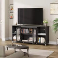 70 Modern TV Stand with Glass Doors - Entertainment Center for 70 Inch TV, Sturdy Wooden Media Console with Storage Shelves