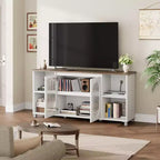 Meuble TV moderne de 70 po avec portes vitrées - Meuble multimédia pour téléviseur de 70 po, console média en bois robuste avec étagères de rangement