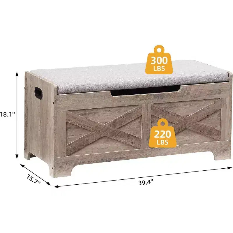 Banc de rangement en bois COZONY 24/40, coffre avec couvercle relevable et charnières de sécurité, pouf facile à monter pour chambre à coucher, entrée, salon