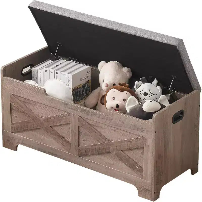Banc de rangement en bois COZONY 24/40, coffre avec couvercle relevable et charnières de sécurité, pouf facile à monter pour chambre à coucher, entrée, salon