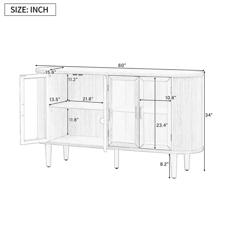 Buffet de ferme Bestier avec rangement, buffet en bois avec portes vitrées et étagères réglables pour la cuisine, la salle à manger, le salon