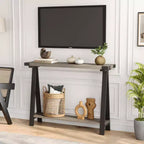 Table console 43,4'', Table de couloir rustique de style ferme, Table d'entrée en bois avec 2 niveaux, Table étroite derrière le canapé pour salon, entrée, bureau