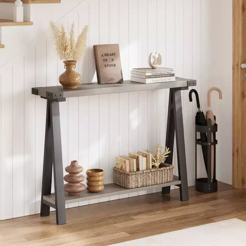 Table console 43,4'', Table de couloir rustique de style ferme, Table d'entrée en bois avec 2 niveaux, Table étroite derrière le canapé pour salon, entrée, bureau