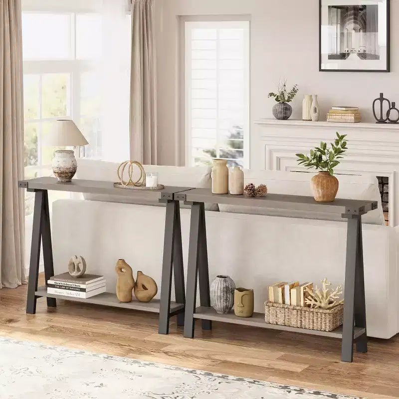 Table console 43,4'', Table de couloir rustique de style ferme, Table d'entrée en bois avec 2 niveaux, Table étroite derrière le canapé pour salon, entrée, bureau
