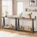 Table console 43,4'', Table de couloir rustique de style ferme, Table d'entrée en bois avec 2 niveaux, Table étroite derrière le canapé pour salon, entrée, bureau