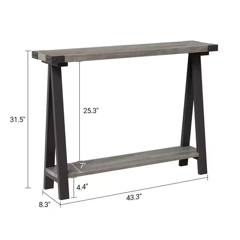 Table console 43,4'', Table de couloir rustique de style ferme, Table d'entrée en bois avec 2 niveaux, Table étroite derrière le canapé pour salon, entrée, bureau