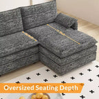 Canapé modulable 108 XL, sectionnel moderne en chenille à assise profonde, canapé en forme de L, canapé modulable pour 4 personnes avec pouf mobile