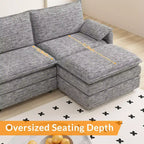 Canapé modulable 108 XL, sectionnel moderne en chenille à assise profonde, canapé en forme de L, canapé modulable pour 4 personnes avec pouf mobile